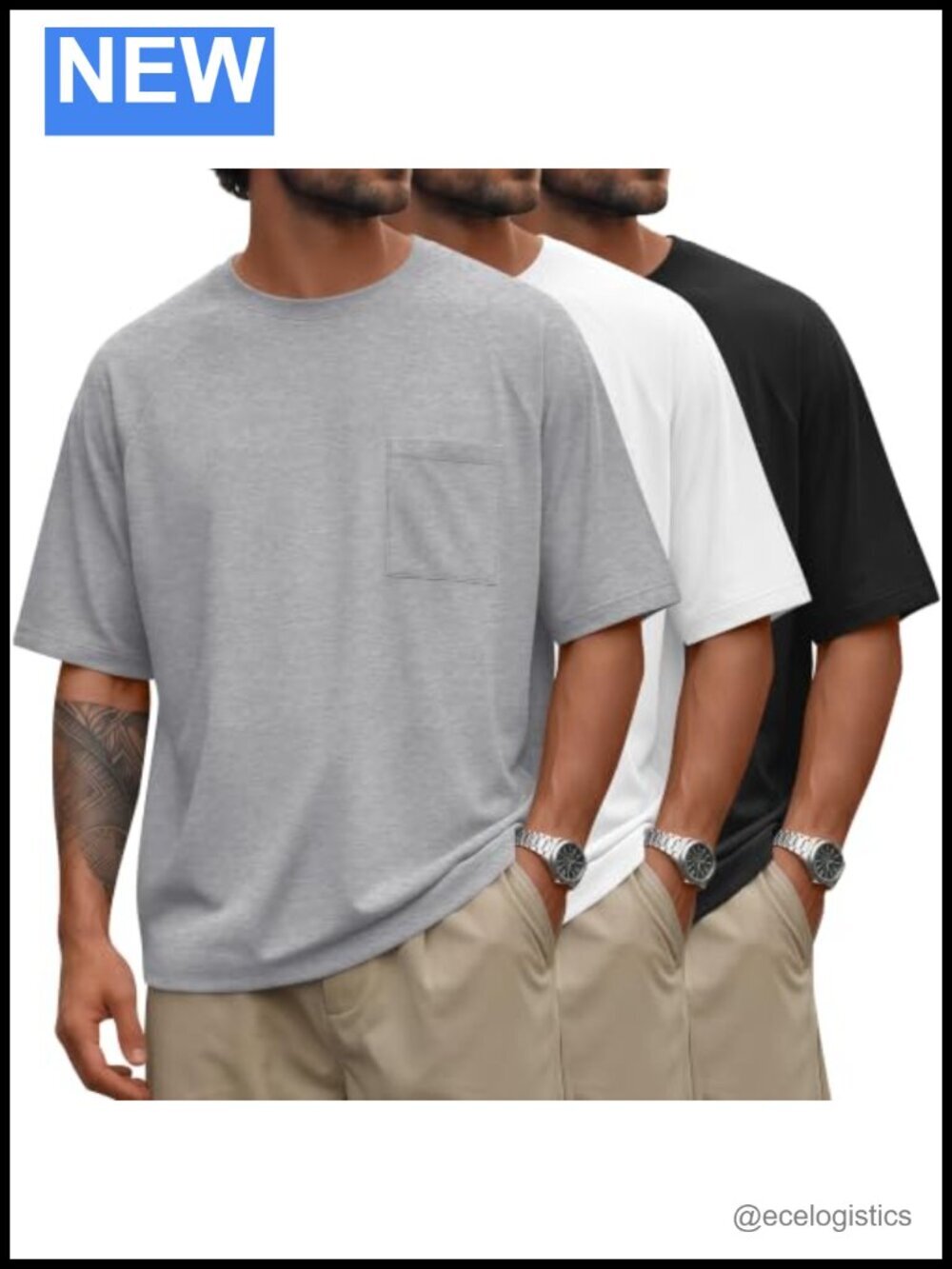3 Pack Oversized Short Sleeve T-Shirts with Pocket Casual Workout Tees